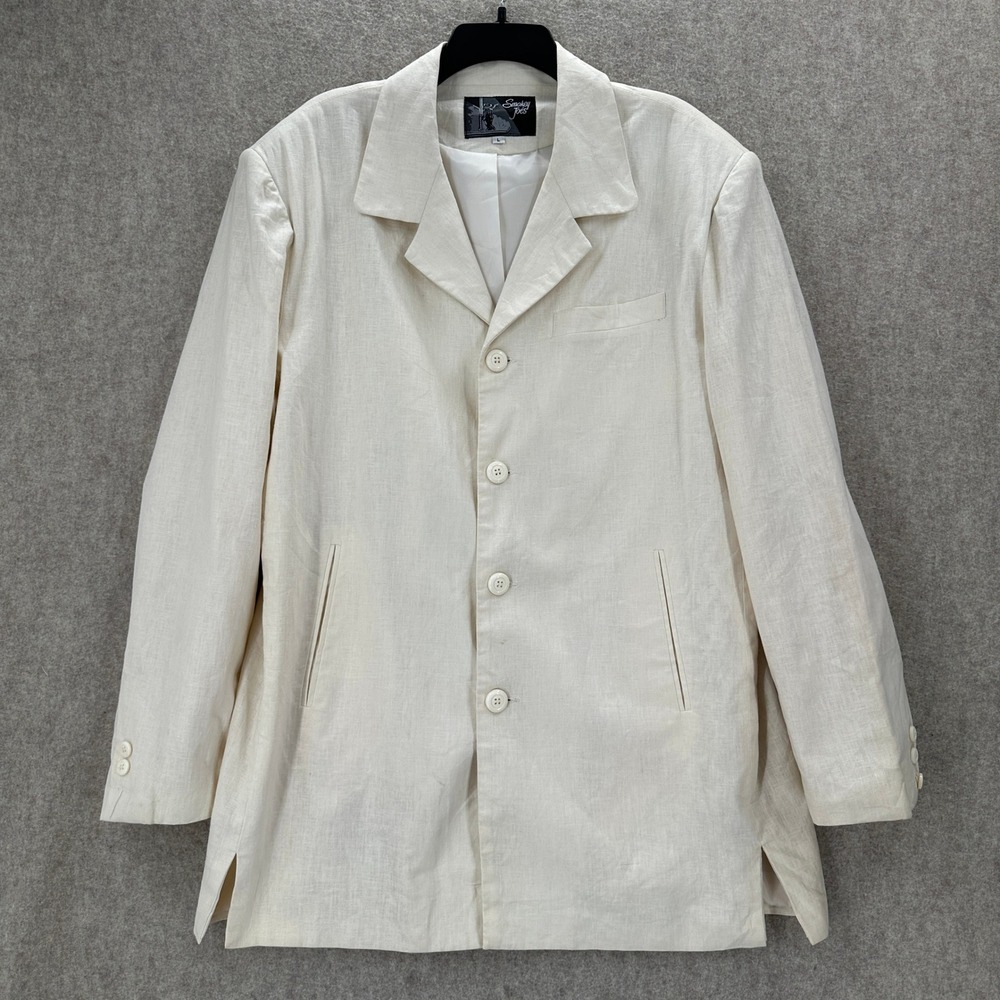 Smokey Joes Mens Ivory Linen Cotton Blend Blazer Jacket LG 4-Button Sport Coat